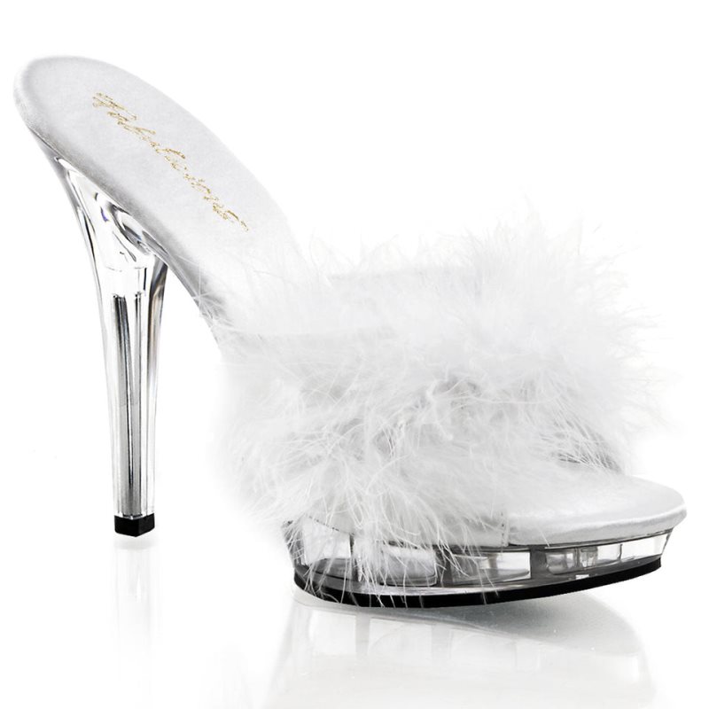 Pleaser Lip-101-8 Women\'s Platform Slides White / Clear | NZ HJKGTN
