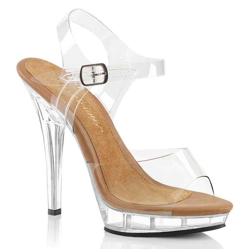Pleaser Lip-108 Women\'s Heels Sandals Brown / Clear | NZ HSNORU