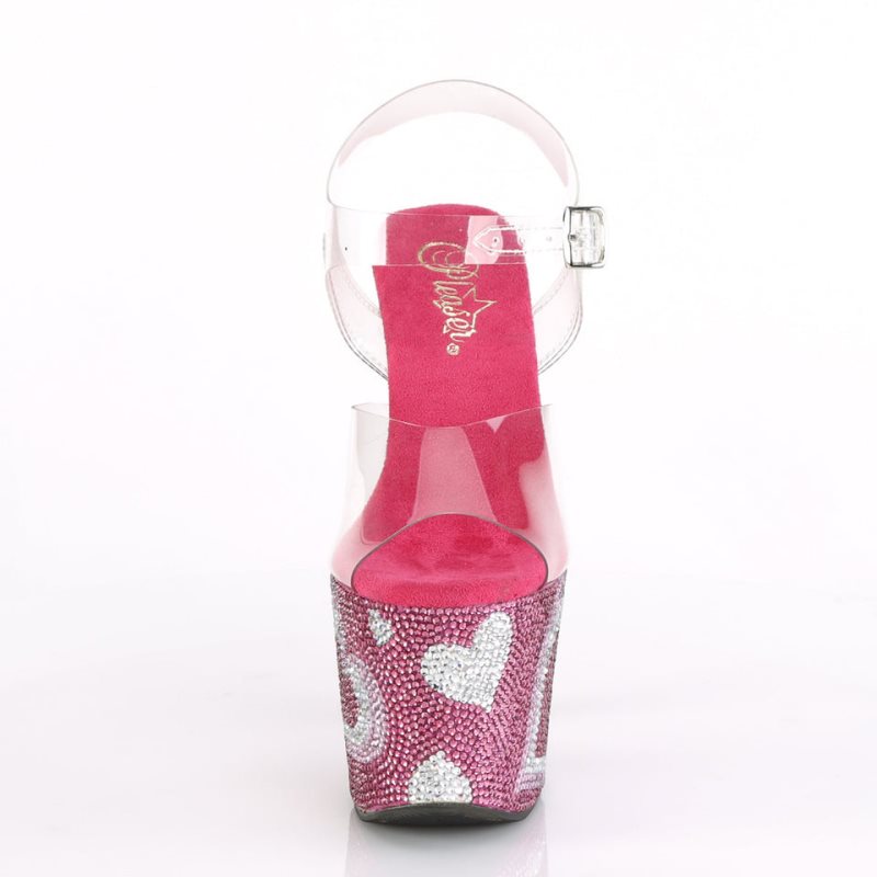 Pleaser Lovesick-708HEART Women's Platform Heels Sandals Pink / Clear | NZ MKPXVZ