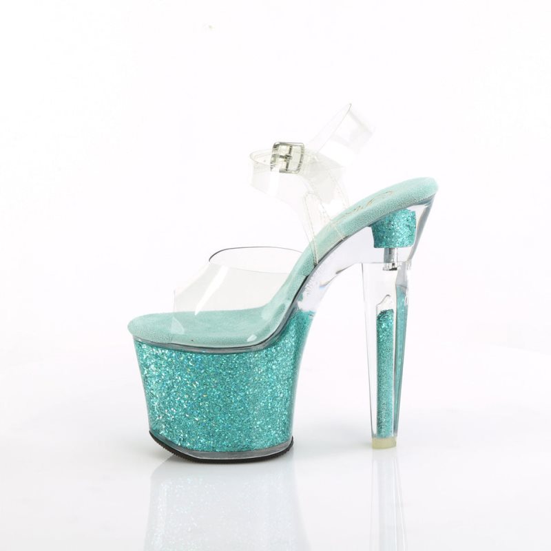 Pleaser Lovesick-708SG Women's Platform Heels Sandals Blue / Clear | NZ BHERYF