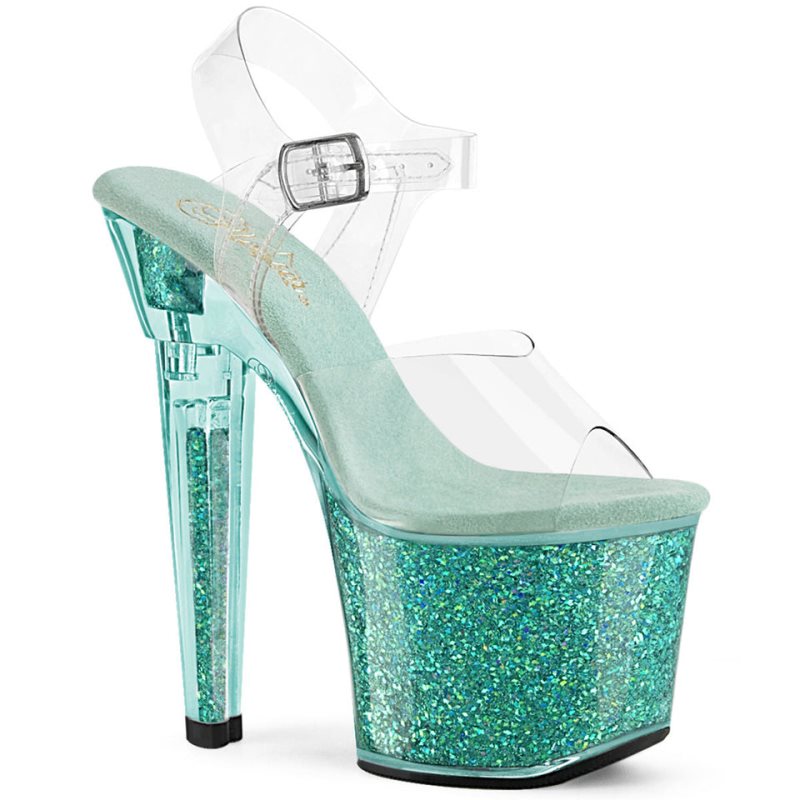 Pleaser Lovesick-708SG Women\'s Platform Heels Sandals Blue / Clear | NZ BHERYF
