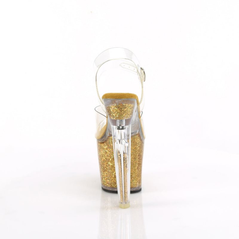 Pleaser Lovesick-708SG Women's Platform Heels Sandals Gold / Clear | NZ YFASLB