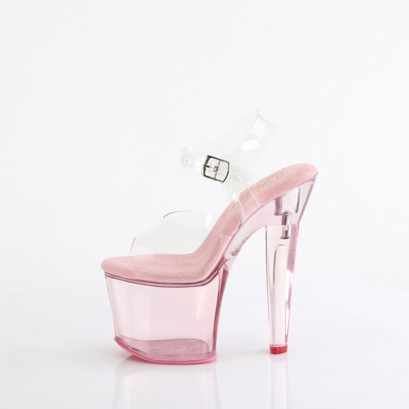Pleaser Lovesick-708T Women's Platform Heels Sandals Pink / Clear | NZ KBIJEU