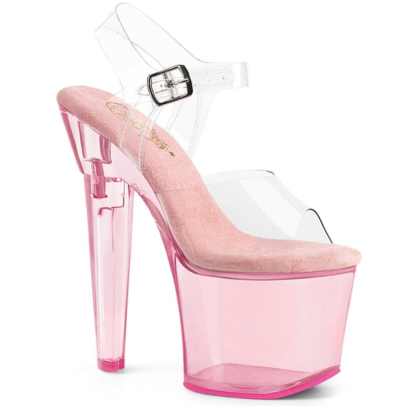 Pleaser Lovesick-708T Women\'s Platform Heels Sandals Pink / Clear | NZ KBIJEU