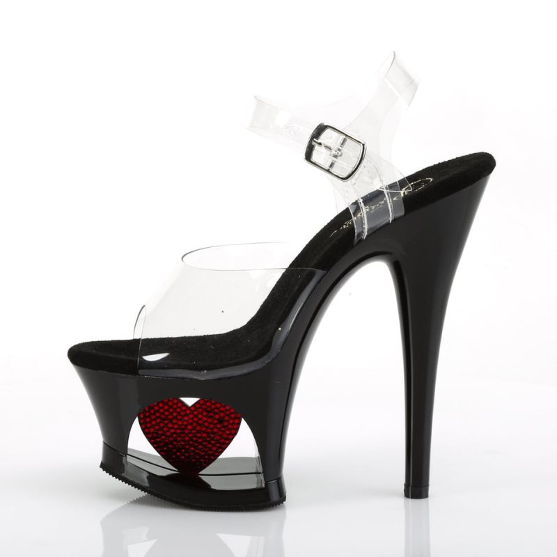 Pleaser Moon-708HRS Women's Platform Heels Sandals Black / Clear | NZ IZLXEH