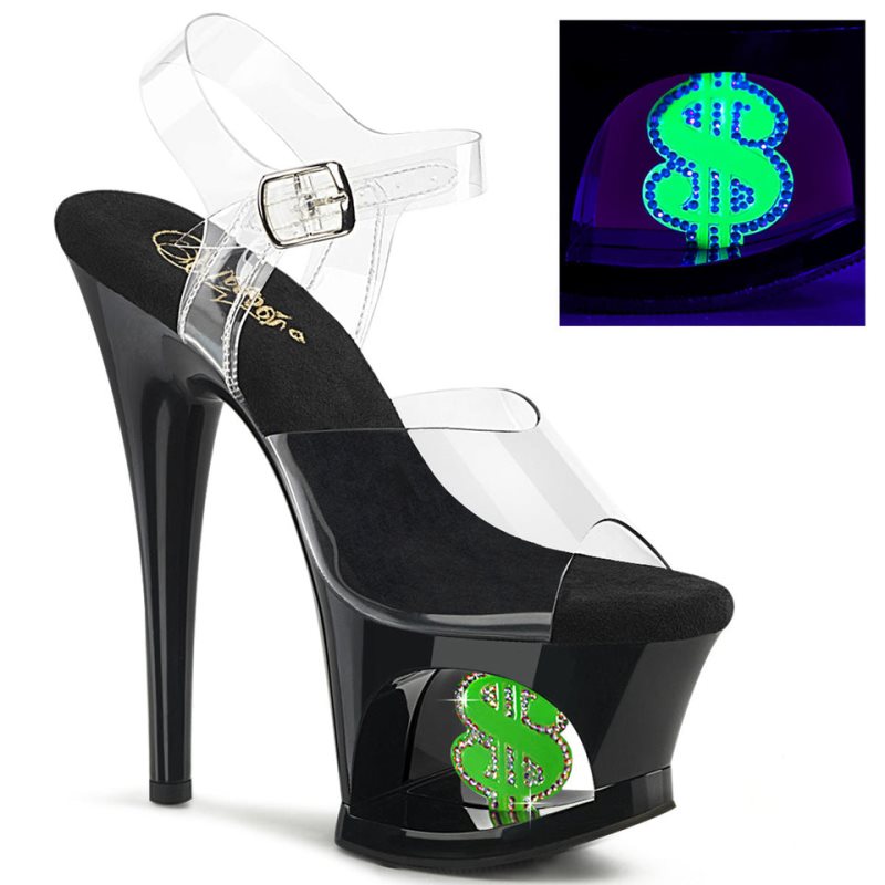Pleaser Moon-708USD Women\'s Platform Heels Sandals Black / Clear | NZ KZNEVA