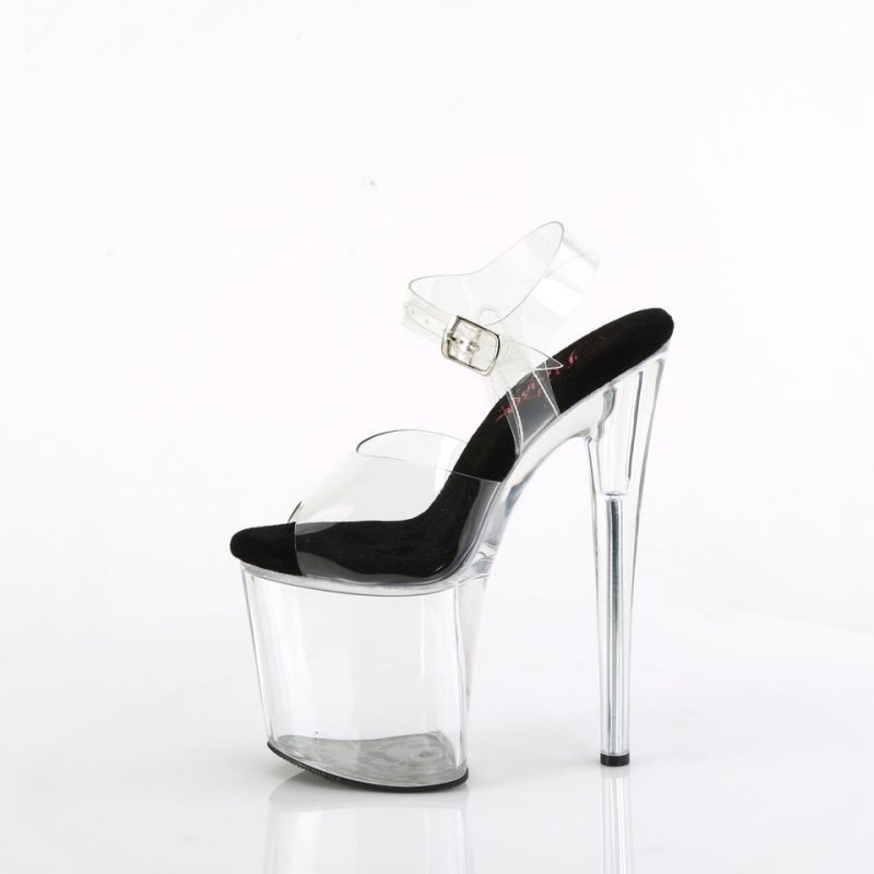 Pleaser Naughty-808 Women's Platform Heels Sandals Black / Clear | NZ LPGFEM