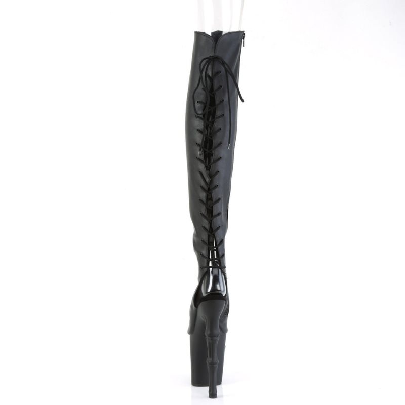 Pleaser Rapture-3019 Vegan Leather Women's Thigh High Boots Black | NZ YMSILN