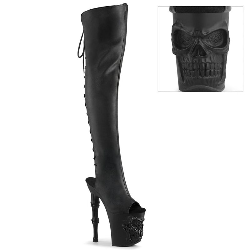 Pleaser Rapture-3019 Vegan Leather Women\'s Thigh High Boots Black | NZ YMSILN