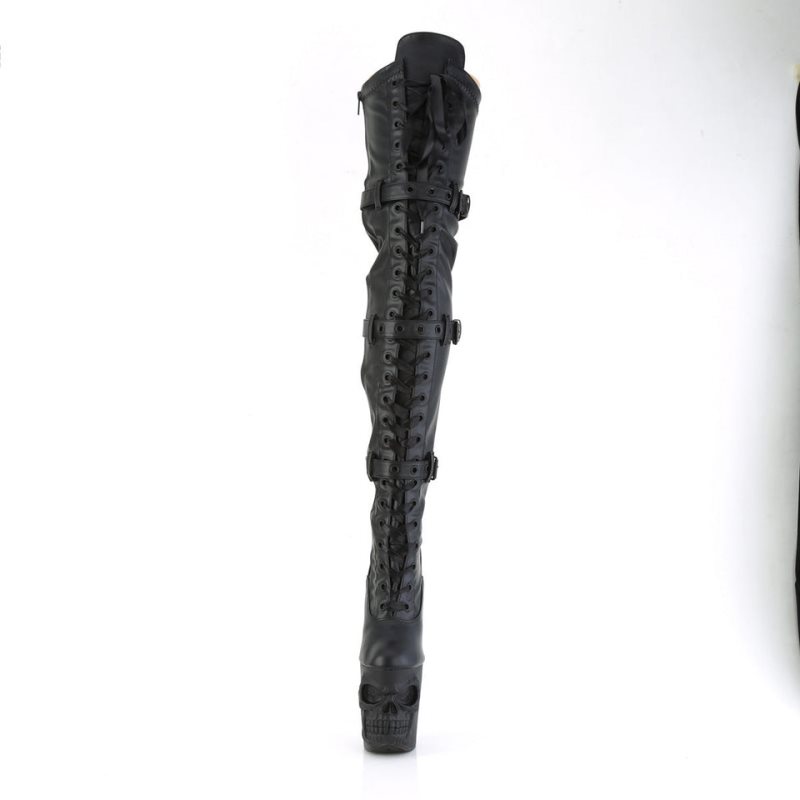 Pleaser Rapture-3028 Vegan Leather Women's Thigh High Boots Black | NZ AFIYHV