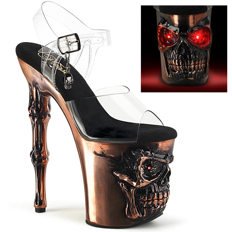 Pleaser Rapture-808-LT Women\'s Platform Heels Sandals Brown / Clear | NZ FAIGSV