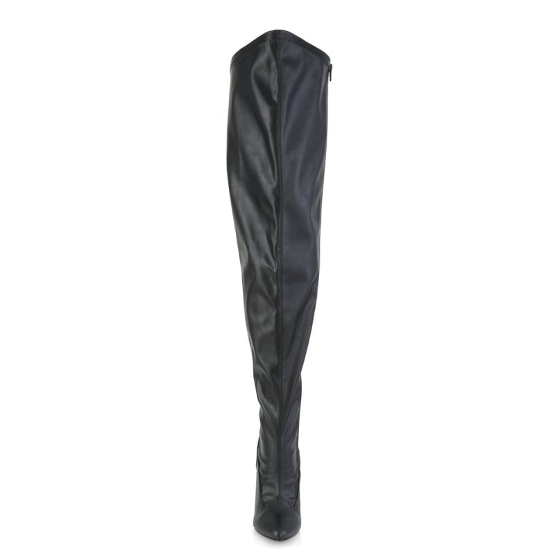 Pleaser Seduce-3000WC Vegan Leather Women's Thigh High Boots Black | NZ TVWGCQ