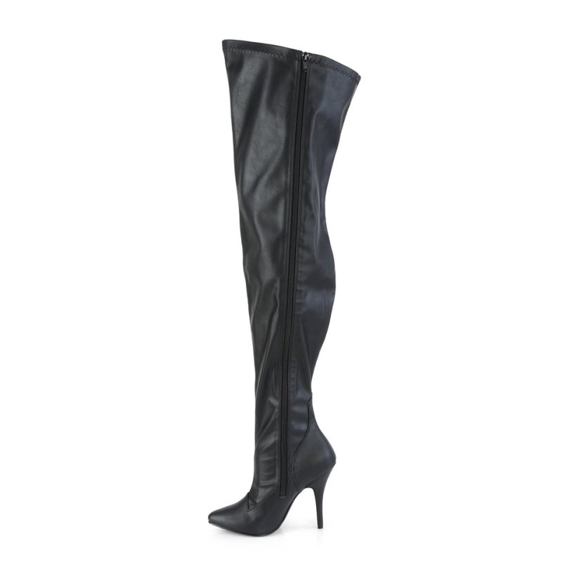 Pleaser Seduce-3000WC Vegan Leather Women's Thigh High Boots Black | NZ TVWGCQ
