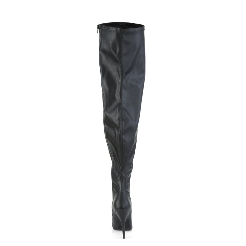 Pleaser Seduce-3000WC Vegan Leather Women's Thigh High Boots Black | NZ TVWGCQ