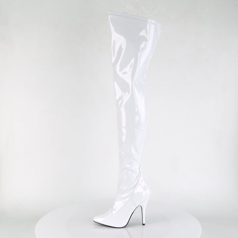 Pleaser Seduce-3000 Women's Thigh High Boots White | NZ DXYPCV