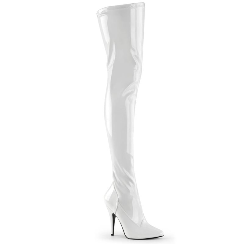 Pleaser Seduce-3000 Women\'s Thigh High Boots White | NZ DXYPCV