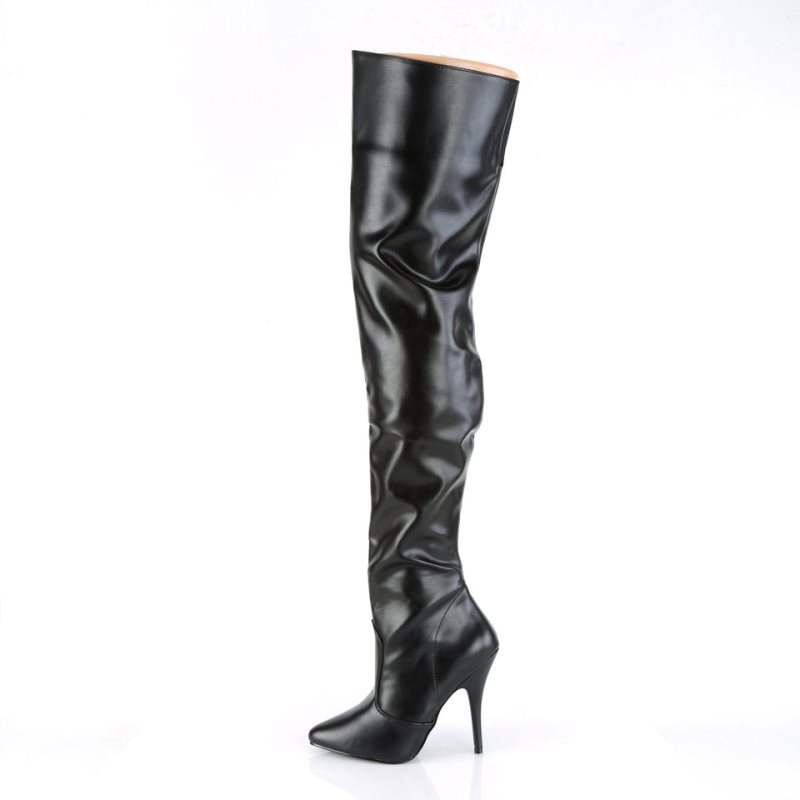 Pleaser Seduce-3010 Vegan Leather Women's Thigh High Boots Black | NZ KJDUPC