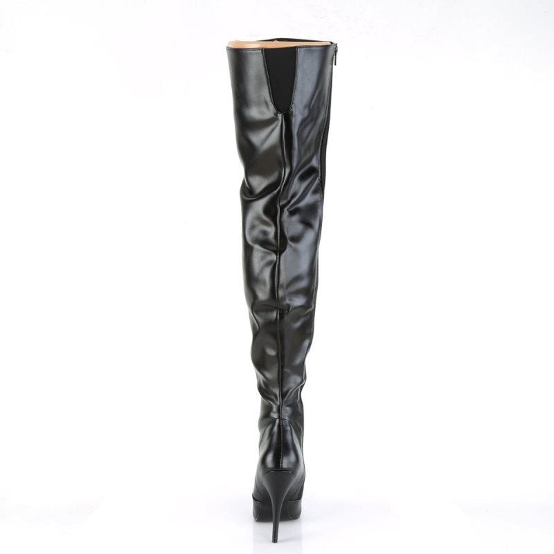 Pleaser Seduce-3010 Vegan Leather Women's Thigh High Boots Black | NZ KJDUPC