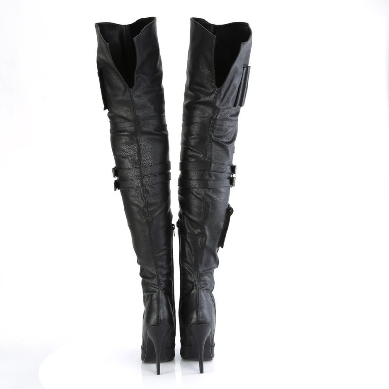 Pleaser Seduce-3019 Vegan Leather Women's Thigh High Boots Black | NZ NXBIUM