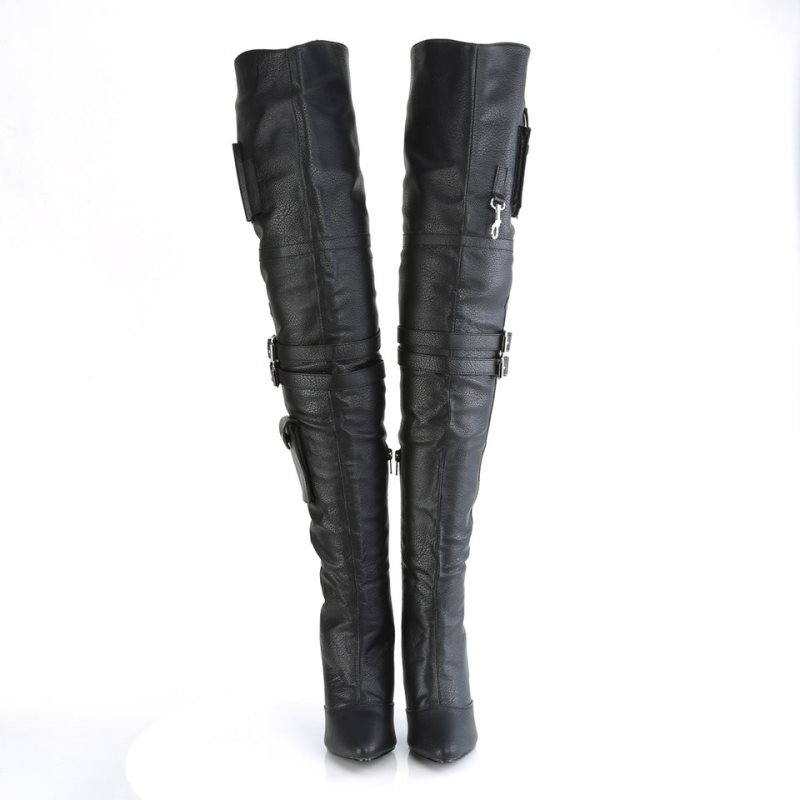 Pleaser Seduce-3019 Vegan Leather Women's Thigh High Boots Black | NZ NXBIUM