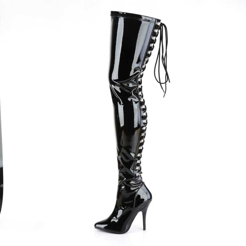 Pleaser Seduce-3063 Women's Thigh High Boots Black | NZ VBAXIQ