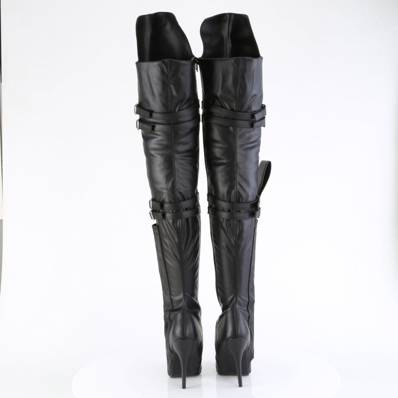 Pleaser Seduce-3080 Vegan Leather Women's Thigh High Boots Black | NZ XYIMUN