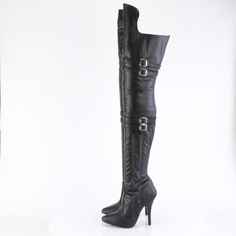 Pleaser Seduce-3080 Vegan Leather Women's Thigh High Boots Black | NZ XYIMUN