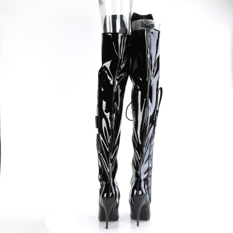 Pleaser Seduce-3082 Women's Thigh High Boots Black | NZ MYPHRV