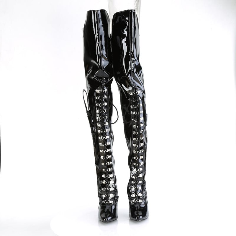 Pleaser Seduce-3082 Women's Thigh High Boots Black | NZ MYPHRV