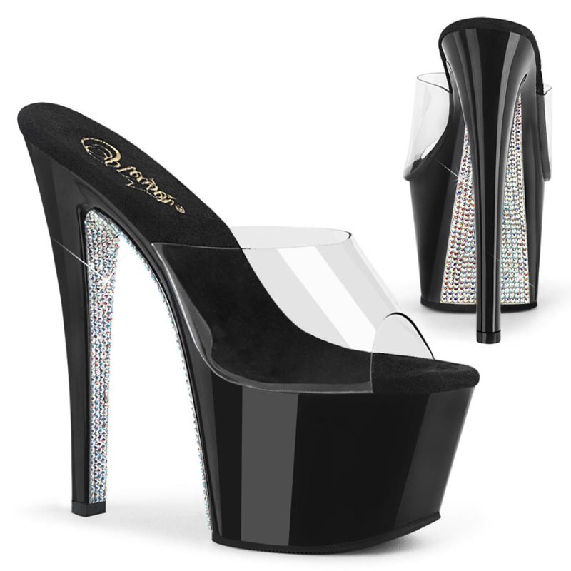 Pleaser Sky-301CRS Women\'s Platform Slides Silver / Clear | NZ CTHWRX