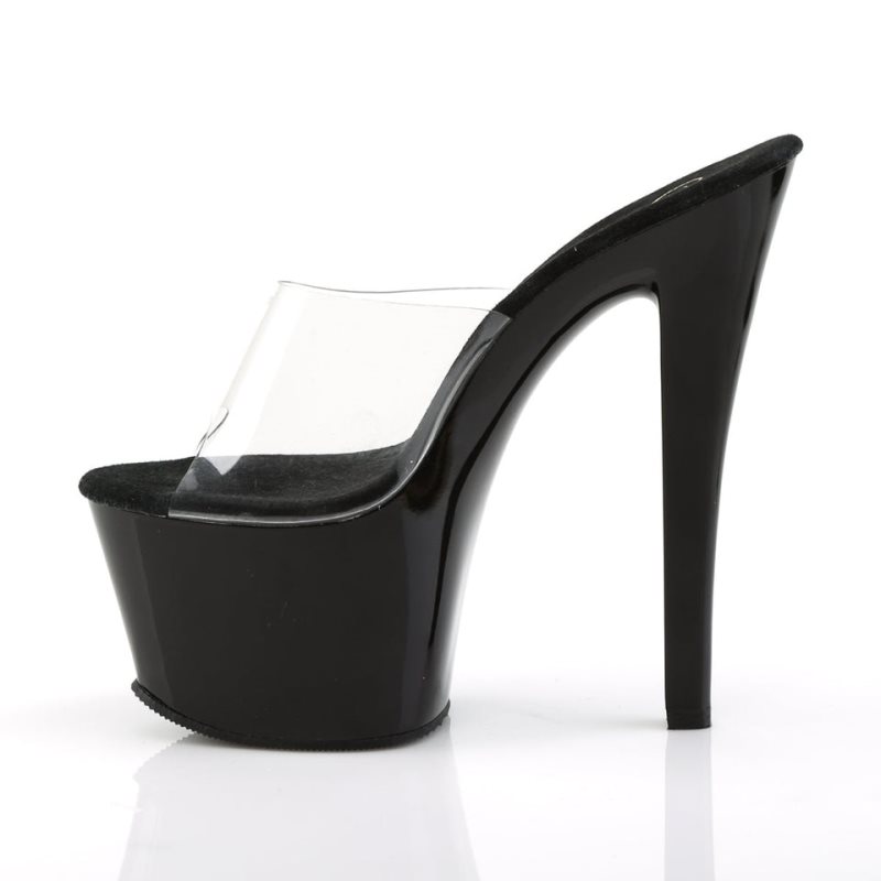 Pleaser Sky-301 Women's Platform Slides Black / Clear | NZ ICMLHQ