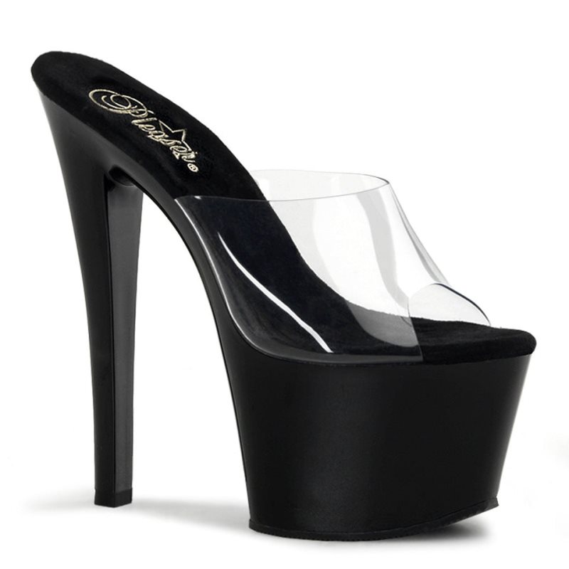 Pleaser Sky-301 Women\'s Platform Slides Black / Clear | NZ ICMLHQ