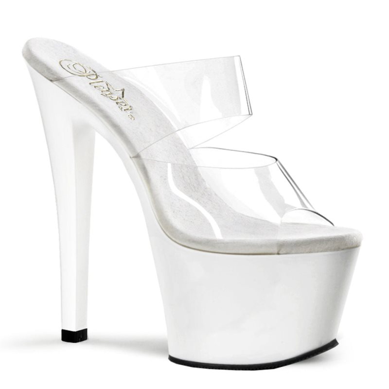 Pleaser Sky-302 Women\'s Platform Slides White / Clear | NZ QDFKYG