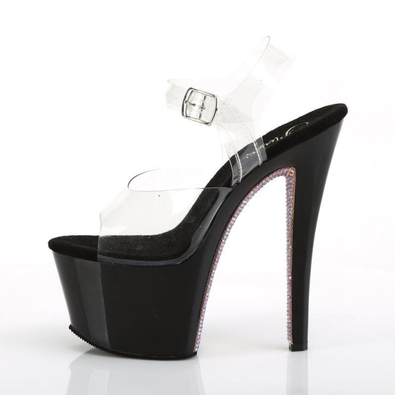 Pleaser Sky-308CRS Women's Platform Heels Sandals Black / Clear | NZ ZVUNBH