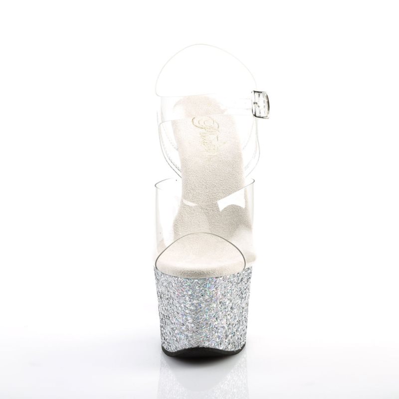 Pleaser Sky-308LG Women's Platform Heels Sandals Silver / Clear | NZ DKMYZQ