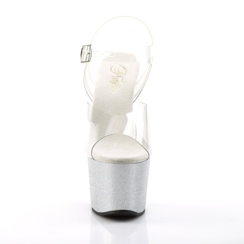 Pleaser Sky-308MG Women's Platform Heels Sandals Silver / Clear | NZ MIYGVQ