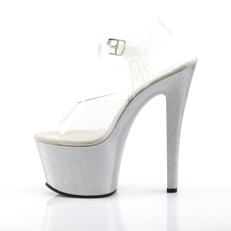 Pleaser Sky-308MG Women's Platform Heels Sandals Silver / Clear | NZ MIYGVQ