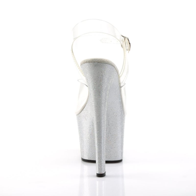 Pleaser Sky-308MG Women's Platform Heels Sandals Silver / Clear | NZ MIYGVQ