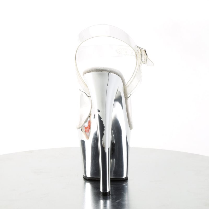 Pleaser Sky-308 Women's Platform Heels Sandals Silver / Clear | NZ WOFQND