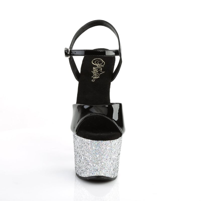Pleaser Sky-309LG Women's Platform Heels Sandals Black / Silver | NZ PSAKFH