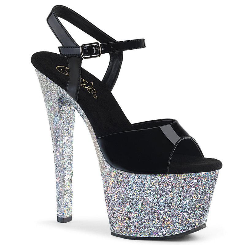 Pleaser Sky-309LG Women\'s Platform Heels Sandals Black / Silver | NZ PSAKFH