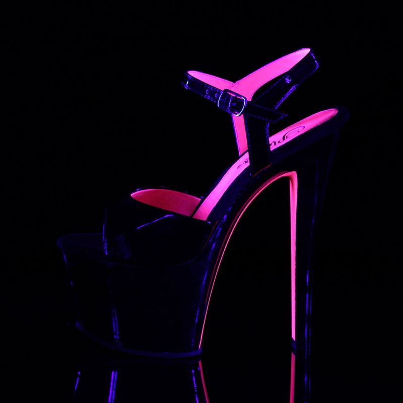 Pleaser Sky-309TT Women's Platform Heels Sandals Black / Pink | NZ ZSVMHL