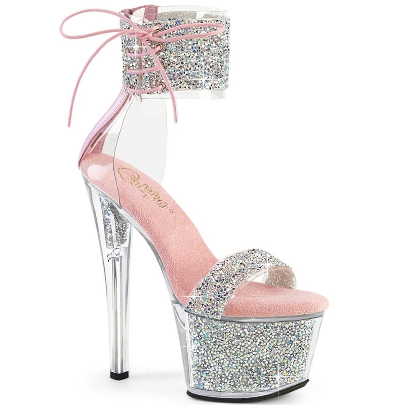 Pleaser Sky-327RSI Women\'s Platform Heels Sandals Silver / Pink | NZ SIEAGY
