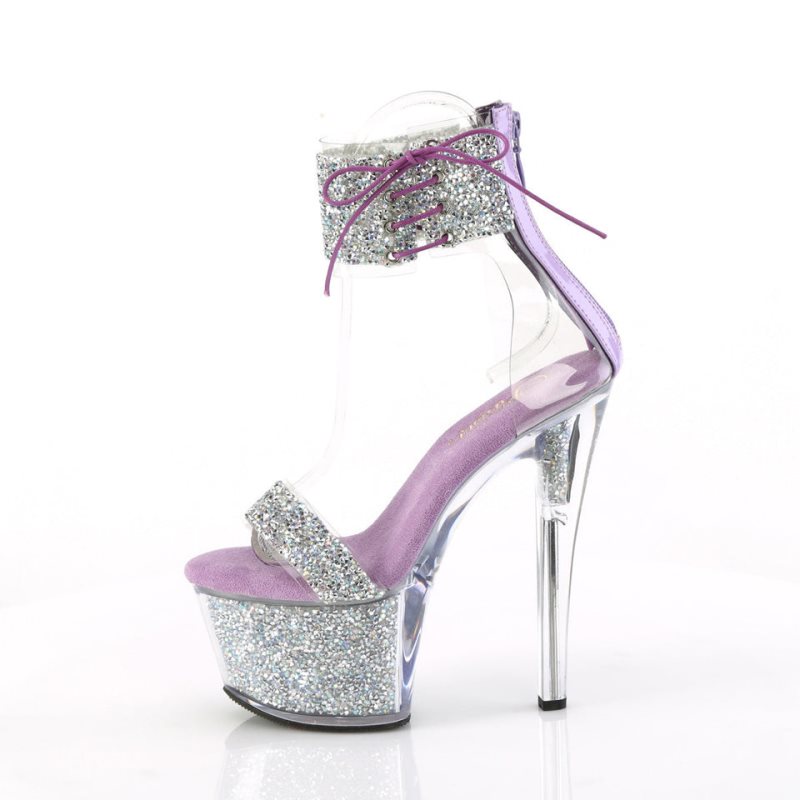 Pleaser Sky-327RSI Women's Platform Heels Sandals Silver / Purple | NZ IWLTMG