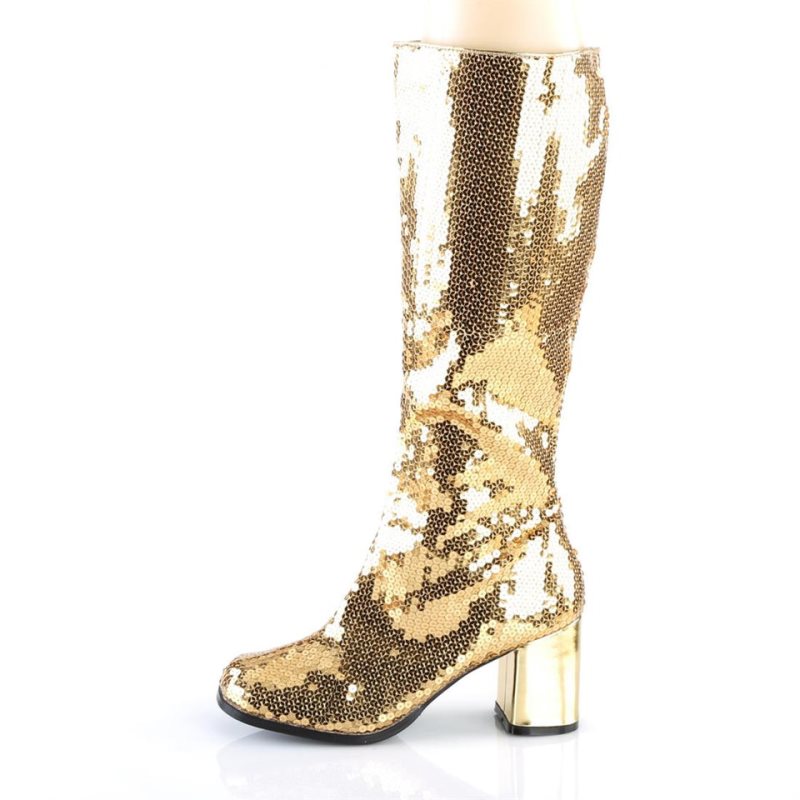 Pleaser Spectacul-300SQ Women's Knee-high Boots Gold | NZ LBJGKE