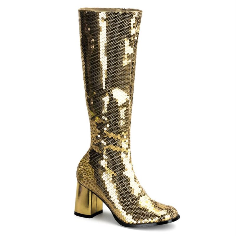 Pleaser Spectacul-300SQ Women\'s Knee-high Boots Gold | NZ LBJGKE