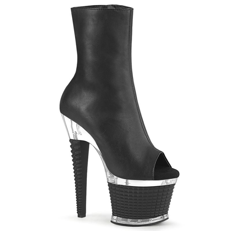 Pleaser Spectator-1012 Vegan Leather Women\'s Heels Boots Black / Clear | NZ SZVEPG