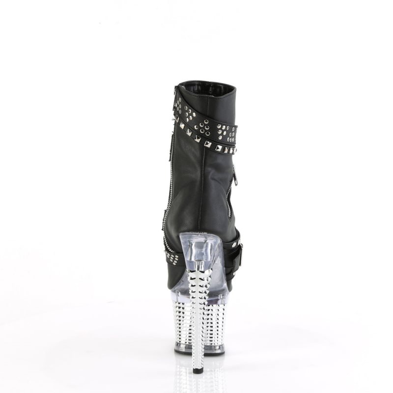 Pleaser Spectator-1015 Vegan Leather Women's Heels Boots Black / Clear | NZ WHYKJV
