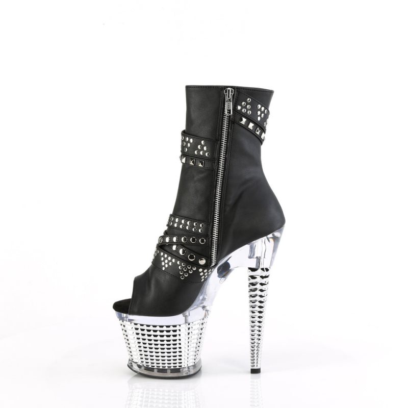Pleaser Spectator-1015 Vegan Leather Women's Heels Boots Black / Clear | NZ WHYKJV