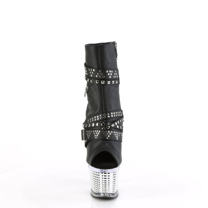 Pleaser Spectator-1015 Vegan Leather Women's Heels Boots Black / Clear | NZ WHYKJV